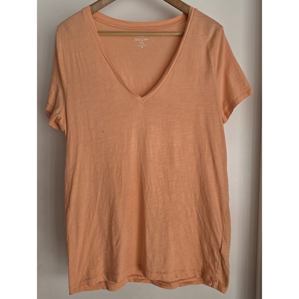 J.Crew Women XL Orange Cotton V-Neck Short Sleeve T-Shirt Casual Tee Top